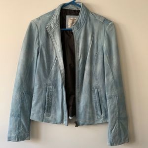 Distressed leather bomber jacket- WORN ONCE